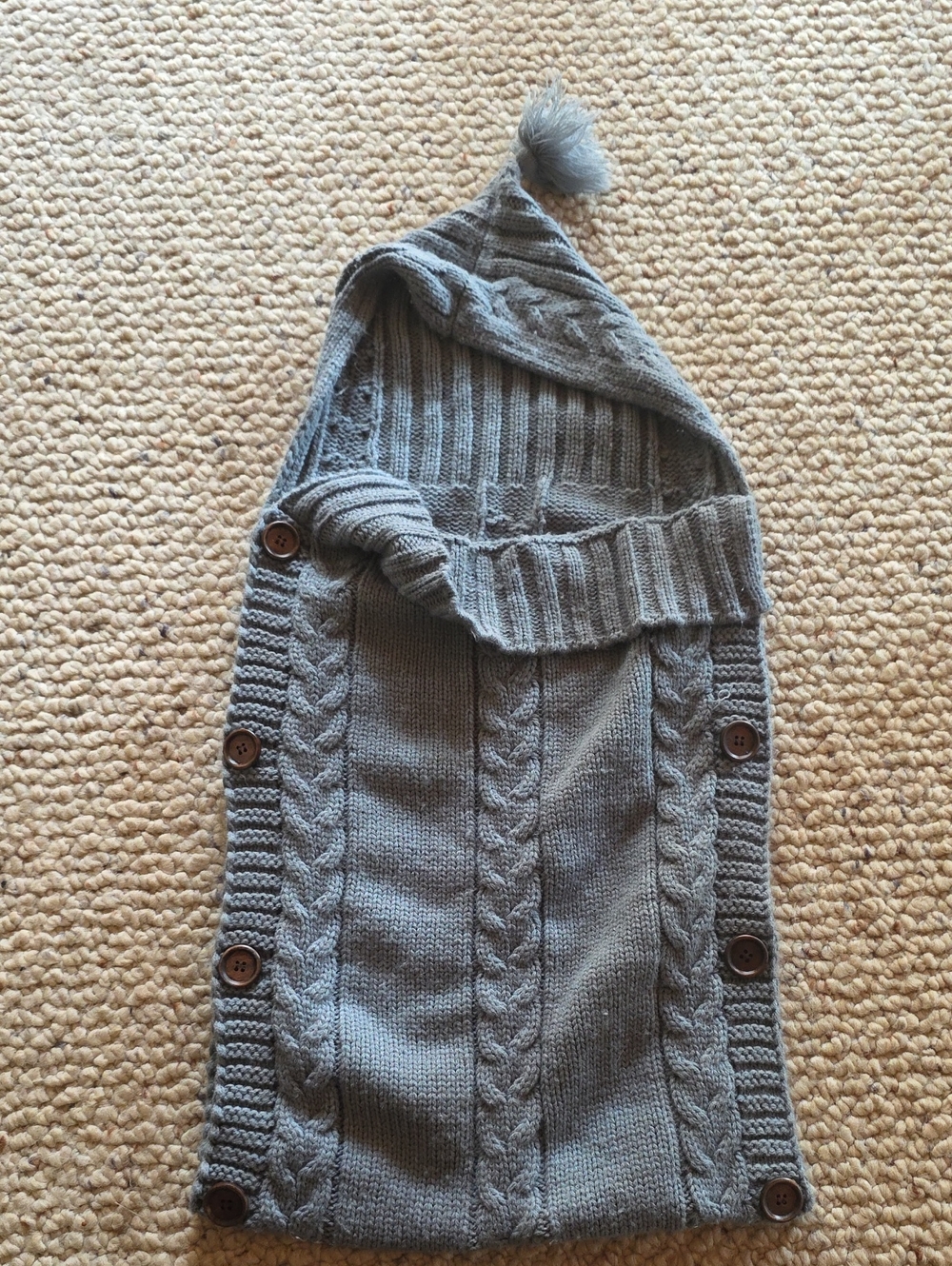Gray Cable-Knit Baby Bunting